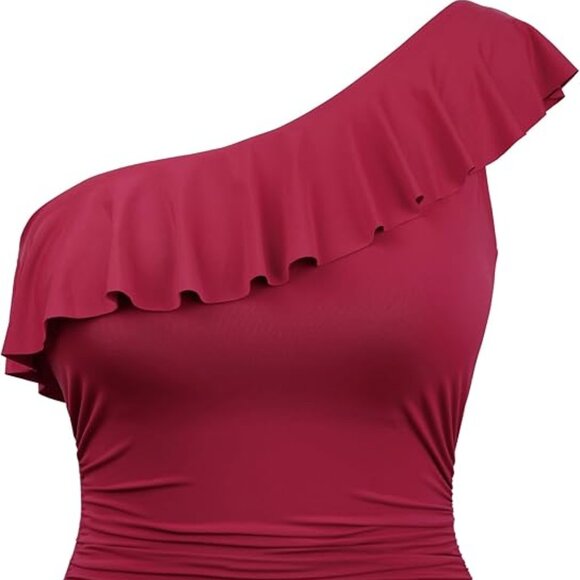 One shoulder Swimsuit with Ruffle (M) - Picture 8 of 9